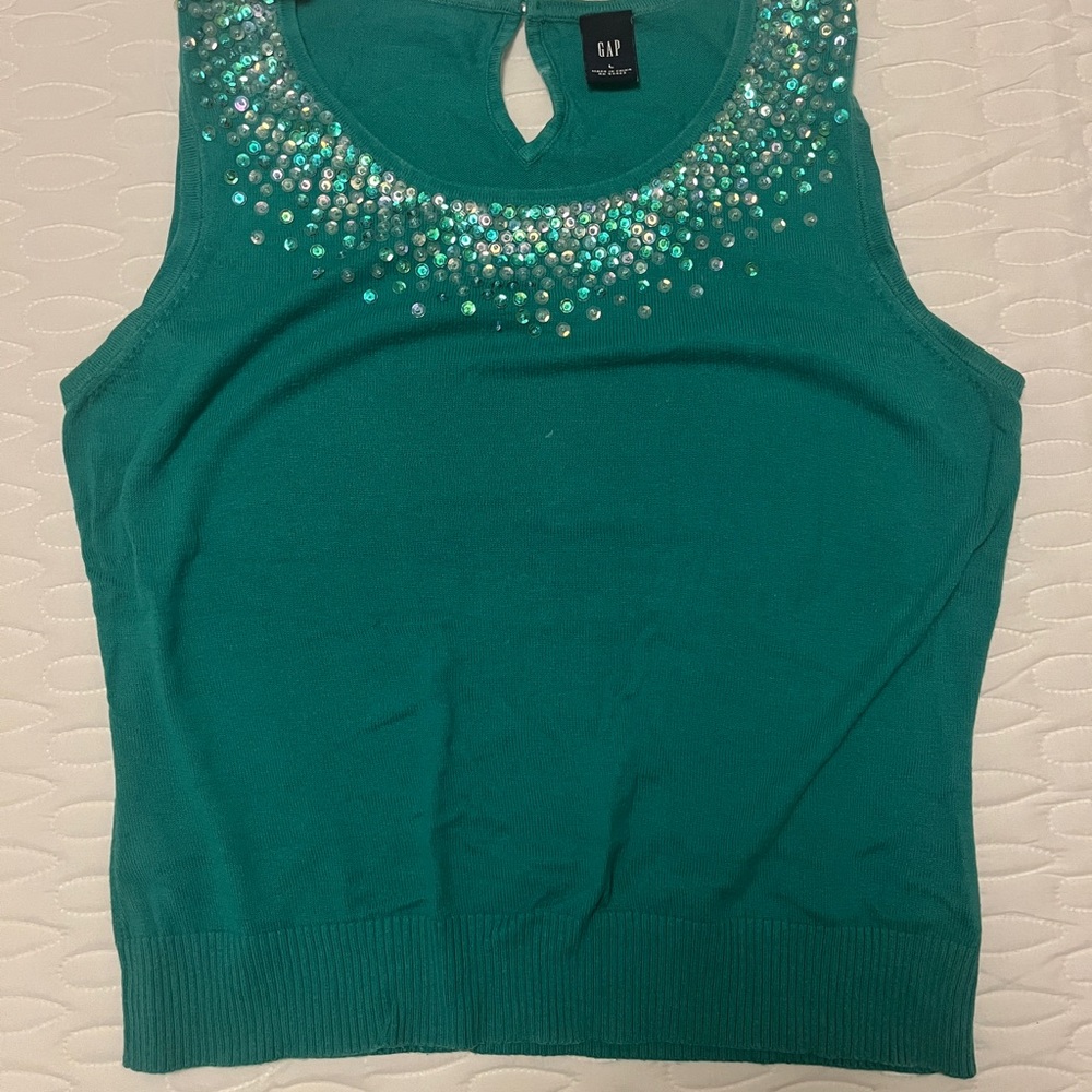 GAP Teal Sleeveless Tank with Iridescent Beading